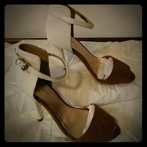 Tan and white heels